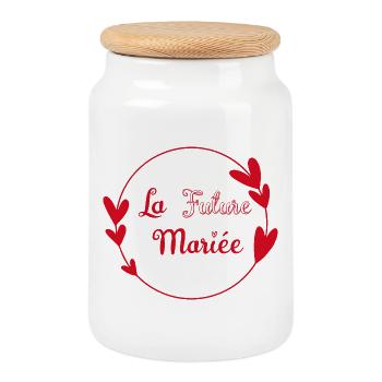 la future mariée contour cœurs rouges romance - Boîte à biscuits avec couvercle en bois - blanc - Devant