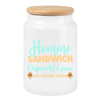 Homme sandwich disponible pour les petites faims - Boîte à biscuits avec couvercle en bois - blanc - Devant
