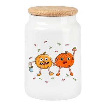 Citrouille d’Halloween mignonne pour les enfants - Boîte à biscuits avec couvercle en bois - blanc - Devant