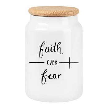 faith over fear - Cookie Jar with Wooden Lid - white - Front