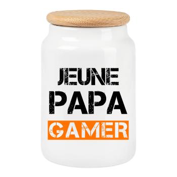 Jeune Papa Gamer - Boîte à biscuits avec couvercle en bois - blanc - Devant