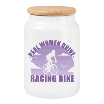 Bicycle Road Bike Sport Cycling Gift - Cookie Jar with Wooden Lid - white - Front