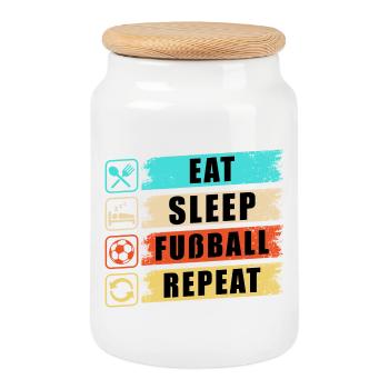 Eat Sleep Fußball Repeat - Keksdose mit Holzdeckel - Weiß - Vorne
