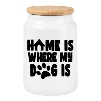 Home is where my dog is # - Cookie Jar with Wooden Lid - white - Front
