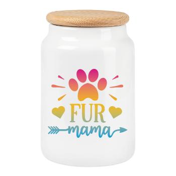 Fur Mama - Cookie Jar with Wooden Lid - white - Front