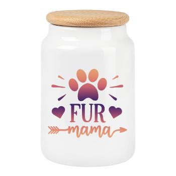 Fur Mama - Cookie Jar with Wooden Lid - white - Front