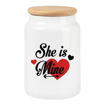Cœur d’amour avec sentiments typographiques - Boîte à biscuits avec couvercle en bois - blanc - Devant