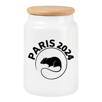 mascotte, rat, Paris - Boîte à biscuits avec couvercle en bois - blanc - Devant