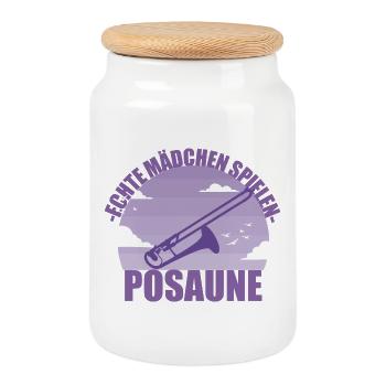 Posaune Musikerin Instrument Mädchen Geschenk - Keksdose mit Holzdeckel - Weiß - Vorne