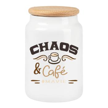 Chaos and #mavie coffee - Cookie Jar with Wooden Lid - white - Front