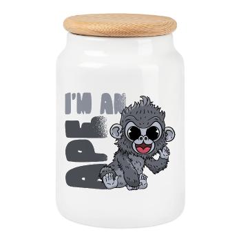 Gorilla Monkey - Cookie Jar with Wooden Lid - white - Front