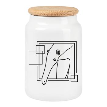 Anteater in Geometric Shape - Line Art Design - Cookie Jar with Wooden Lid - white - Front