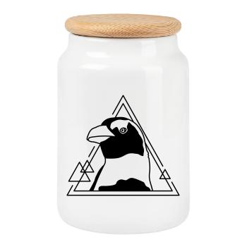 Penguin in geometric design - Cookie Jar with Wooden Lid - white - Front