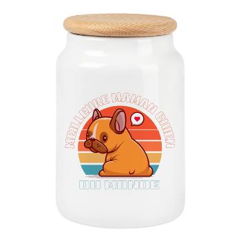 Chien Maman du Monde Retro - Boîte à biscuits avec couvercle en bois - blanc - Devant