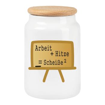 Arbeiten und Hitze - Keksdose mit Holzdeckel - Weiß - Vorne
