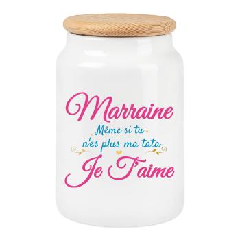 Marraine, même si tu n'es plus ma tata, je t'aime - Boîte à biscuits avec couvercle en bois - blanc - Devant