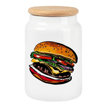 Burger Cheeseburger Fast Food - Keksdose mit Holzdeckel - Weiß - Vorne