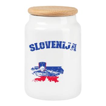 Slowenien Flagge Landkarte used - Keksdose mit Holzdeckel - Weiß - Vorne