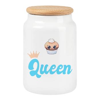 Cupcake Baking Baker - Cookie Jar with Wooden Lid - white - Front