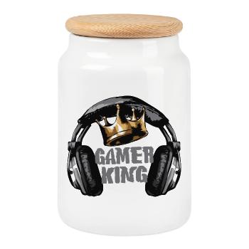 Gamer König Krone - Keksdose mit Holzdeckel - Weiß - Vorne
