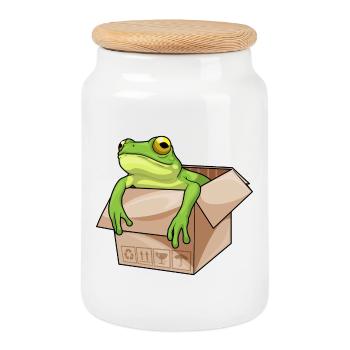 Frosch Karton - Keksdose mit Holzdeckel - Weiß - Vorne