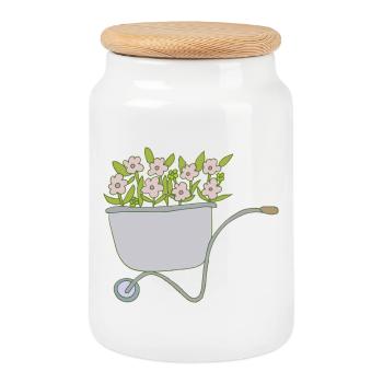 Wheelbarrows Flowers - Cookie Jar with Wooden Lid - white - Front