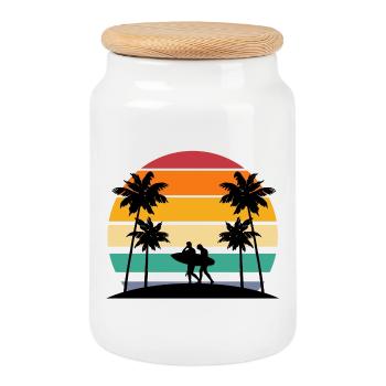 surf, surfing, faire du surf - Boîte à biscuits avec couvercle en bois - blanc - Devant