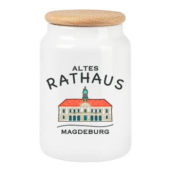 Magdeburg, Historisches Altes Rathaus - Keksdose mit Holzdeckel - Weiß - Vorne