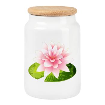 nénuphar brillant avec pétale de nénuphar vert - Boîte à biscuits avec couvercle en bois - blanc - Devant
