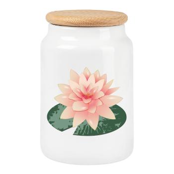 Beau nénuphar avec pétale de nénuphar vert - Boîte à biscuits avec couvercle en bois - blanc - Devant