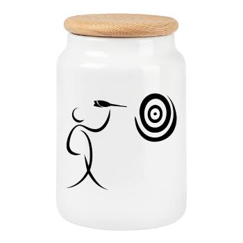 Minimalistisch Dart Dartspieler mit Dartpfeil und - Keksdose mit Holzdeckel - Weiß - Vorne