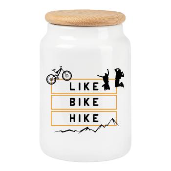 Like Bike Hike Berge Wandern – Grafikdesign Zitat - Keksdose mit Holzdeckel - Weiß - Vorne