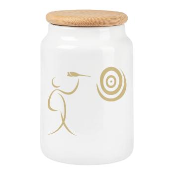 Minimalistisch Dart Dartspieler mit Dartpfeil und - Keksdose mit Holzdeckel - Weiß - Vorne