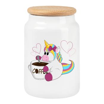 Regenbogen Einhorn Kaffeezauber - Keksdose mit Holzdeckel - Weiß - Vorne