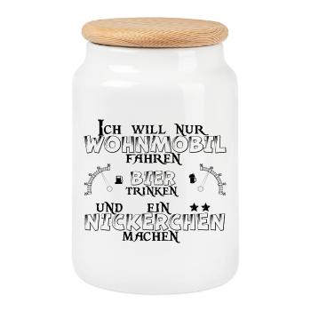 Wohnmobil Bier Nickerchen Camping - Keksdose mit Holzdeckel - Weiß - Vorne