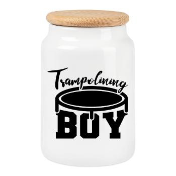 Funny trampoline jumper - Cookie Jar with Wooden Lid - white - Front