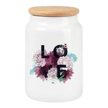 Amour et Fleurs en Rose - Boîte à biscuits avec couvercle en bois - blanc - Devant