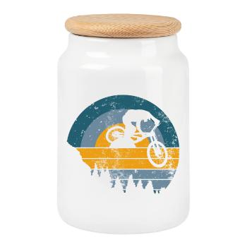 Sunset MTB Jump Silhouette - Keksdose mit Holzdeckel - Weiß - Vorne