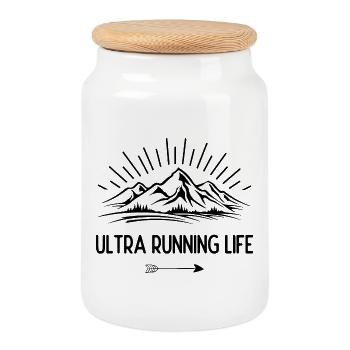 Ultra Running Life - Cookie Jar with Wooden Lid - white - Front