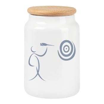 Minimalistisch Dart Dartspieler mit Dartpfeil und - Keksdose mit Holzdeckel - Weiß - Vorne