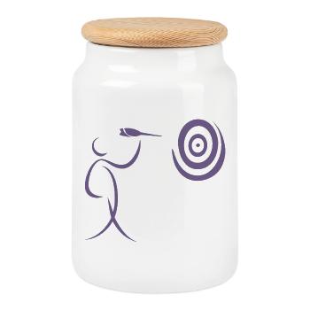 Minimalistisch Dart Dartspieler mit Dartpfeil und - Keksdose mit Holzdeckel - Weiß - Vorne