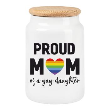 Mois de la fierté LGBT - Fière maman d’une fille gaie - Boîte à biscuits avec couvercle en bois - blanc - Devant