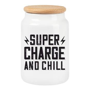 Supercharge And Chill - pour les fans de voitures électriques - Boîte à biscuits avec couvercle en bois - blanc - Devant
