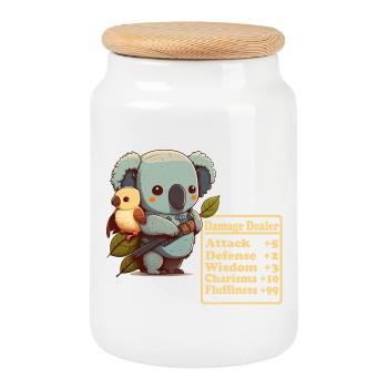 Damage-inflicting cute koala with bird shows - Cookie Jar with Wooden Lid - white - Front