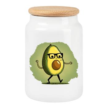 Nerdy Avocada runs across a meadow - Cookie Jar with Wooden Lid - white - Front