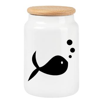 SURFING. FISH. BEACH. SEA. OCEAN. HUMOR. HOLIDAY - Cookie Jar with Wooden Lid - white - Front