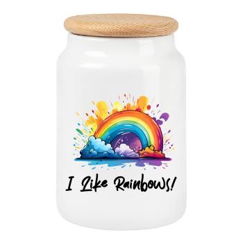 I love rainbows - Cookie Jar with Wooden Lid - white - Front