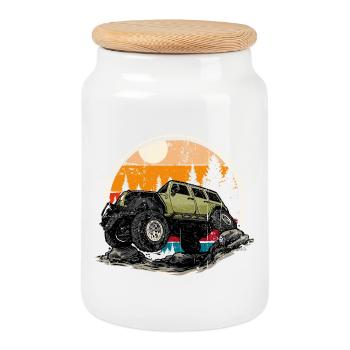 Sunset Trail Jeep Off-Road - Cookie Jar with Wooden Lid - white - Front