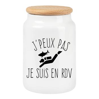 J'peux pas je suis en RDV - Humour Plongée - Boîte à biscuits avec couvercle en bois - blanc - Devant