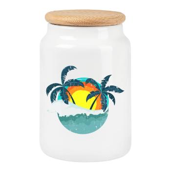 Tropical Sunset Palms Island - Cookie Jar with Wooden Lid - white - Front